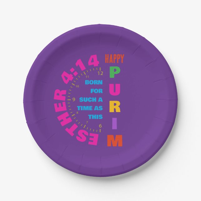 HAPPY PURIM Esther 4:14 For Such A Time As This Paper Plates (Front)