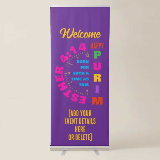 HAPPY PURIM Esther 4:14 For Such A Time As This Retractable Banner (Front)