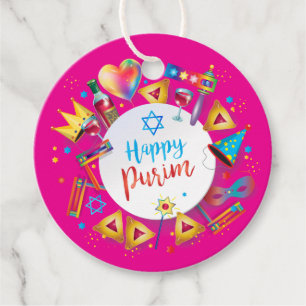 Happy Purim Festival Colorful Vintage Decoration Favor Tags