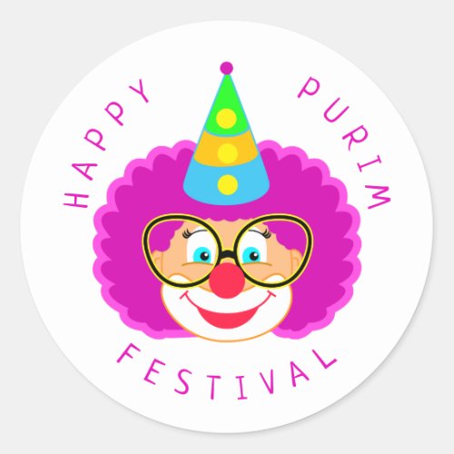 Happy Purim Festival Funny Clown Kids Party Classic Round Sticker