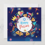 Happy Purim Festival Hamantaschen &amp; Gragger Hebrew Holiday Card