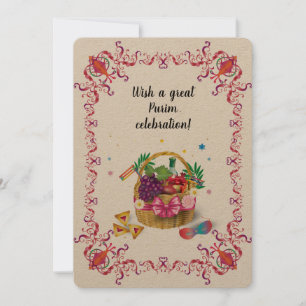 Happy Purim Festival Hamantaschen & Gragger Hebrew Holiday Card
