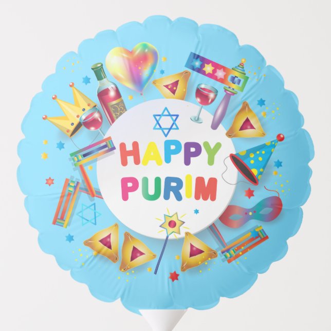 Happy Purim Festival Hamantaschen & Gragger toy Balloon (Back)
