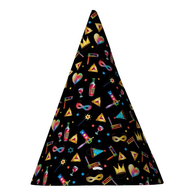 Happy Purim Festival Kids Party Gift Black Pattern Hat (Right)