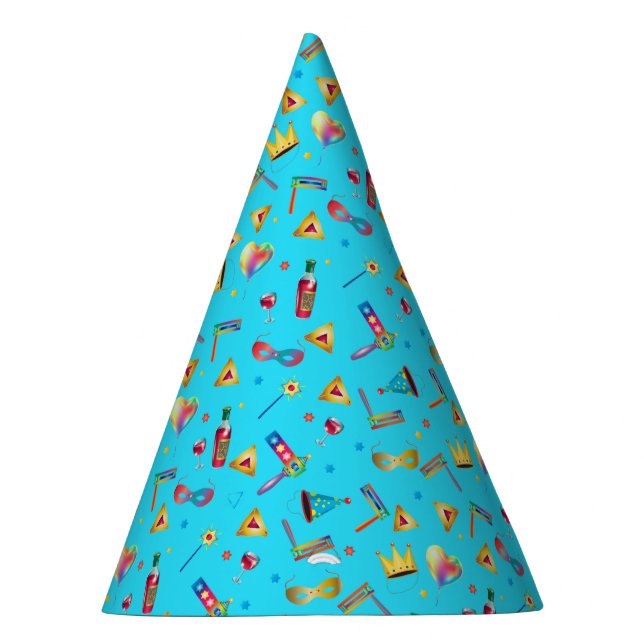 Happy Purim Festival Kids Party Gift Blue Pattern Party Hat (Right)