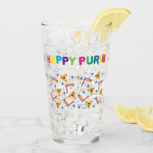 Happy Purim Festival Kids Party Pattern Holiday Glass