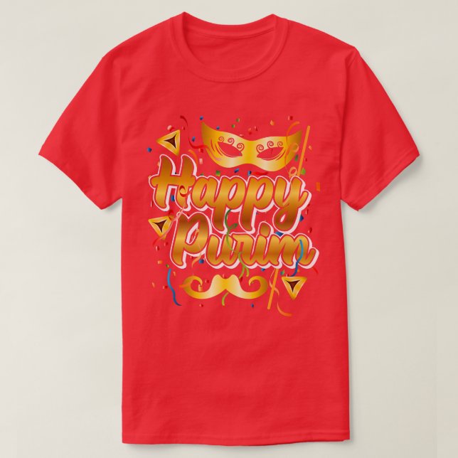 Happy Purim Festival Mask Mustache  T-Shirt (Design Front)