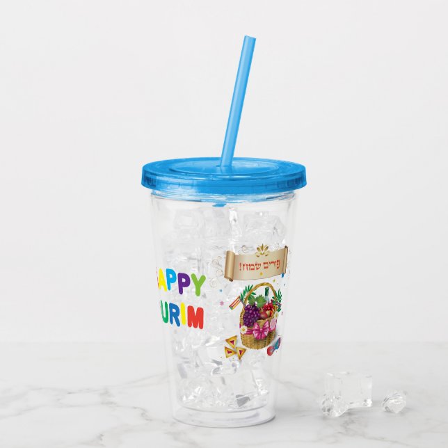 Happy Purim Festival Party Gifts Basket Holiday Acrylic Tumbler (Back Ice)