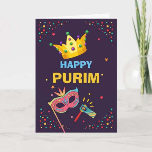 Happy Purim Festive Mask Noise Maker and Confetti Card