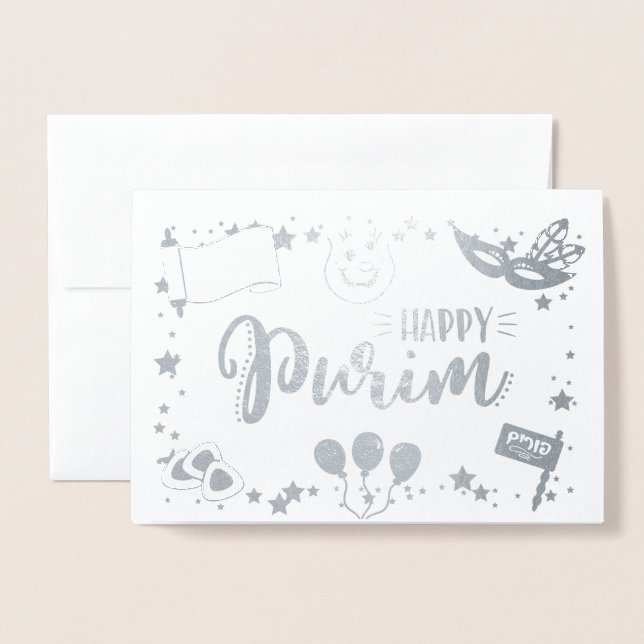 Happy Purim Foil Card (Front With Envelope)