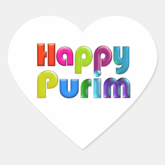 HAPPY PURIM funky Heart Sticker (Front)