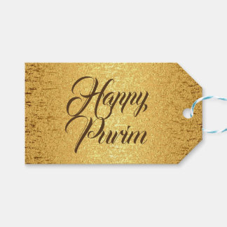 Happy Purim Gift Tag Gold Brown Foil