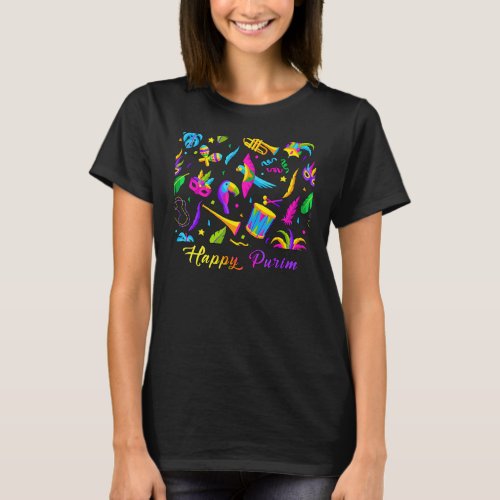 Happy Purim Grager Music Drums And Masks Design T_Shirt