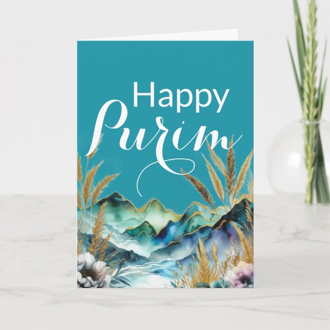 Happy Purim Greeting Card - Blue Mountain (Front)