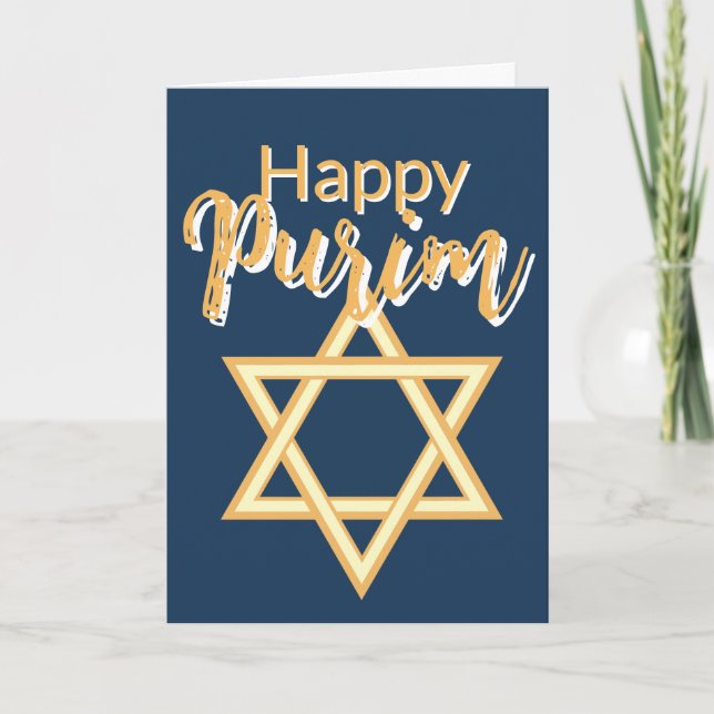 Happy Purim Greeting Card - Star of David Blue  (Front)