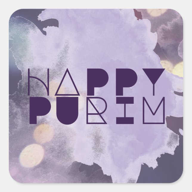 HAPPY PURIM in Purple Square Sticker (Front)