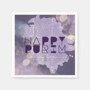 HAPPY PURIM in Purple with Esther Story Napkins
