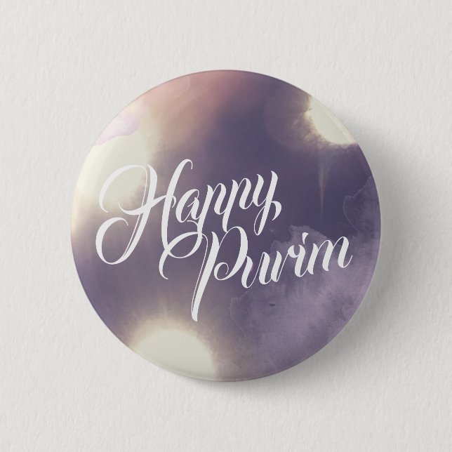Happy Purim in Sparkle and Purple Button (Front)
