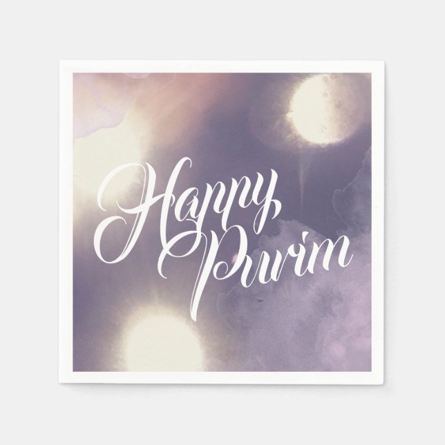 Happy Purim in Sparkle and Purple Napkins (Front)