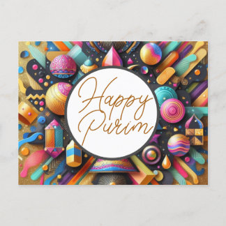 Happy Purim Jewish Wishes Multicolor Party Decor Postcard