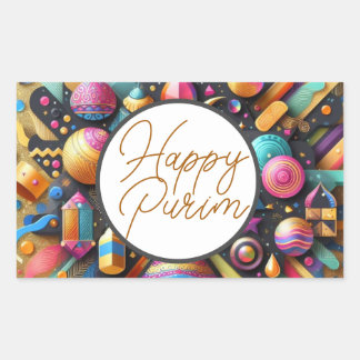 Happy Purim Jewish Wishes Multicolor Party Decor Rectangular Sticker