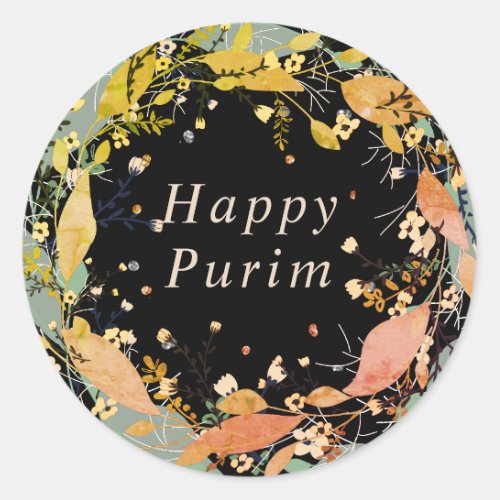 Happy Purim leaf floral wreath Jewish sticker