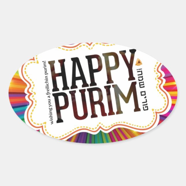 happy purim oval sticker (Front)