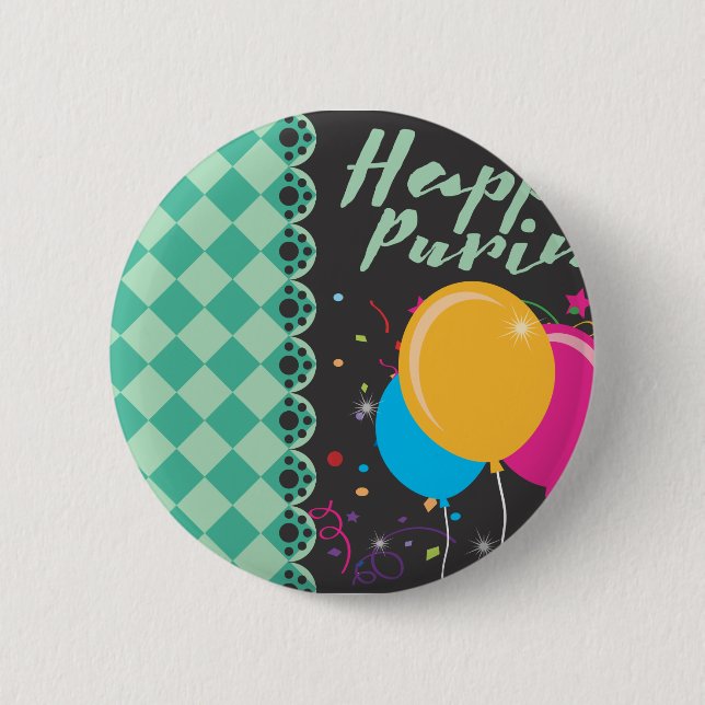 happy purim pinback button (Front)