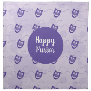 Happy Purim - Purple happy funny mask pattern Cloth Napkin