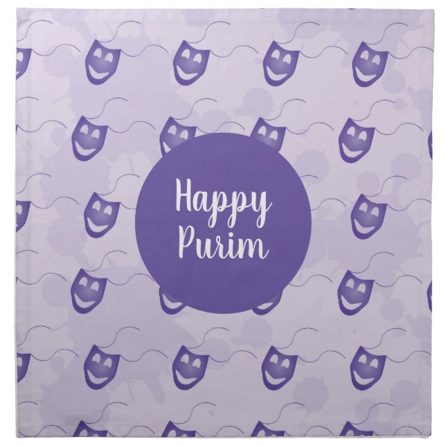 Happy Purim - Purple happy funny mask pattern Cloth Napkin (Front)