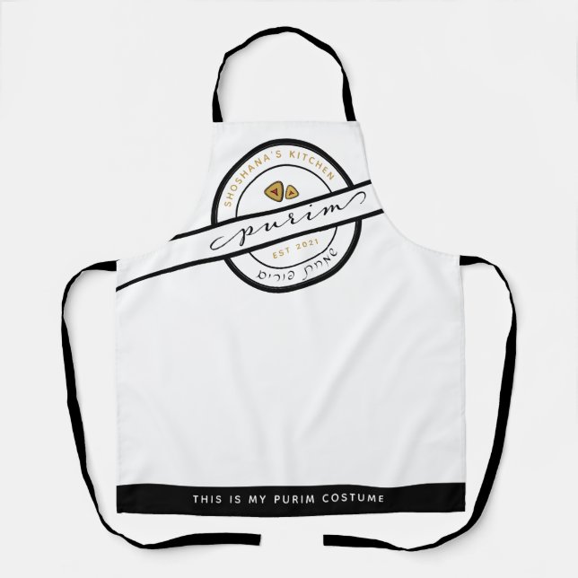 HAPPY PURIM Script Funny Personalized Apron (Front)