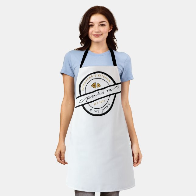HAPPY PURIM Script Personalized Apron (Worn)