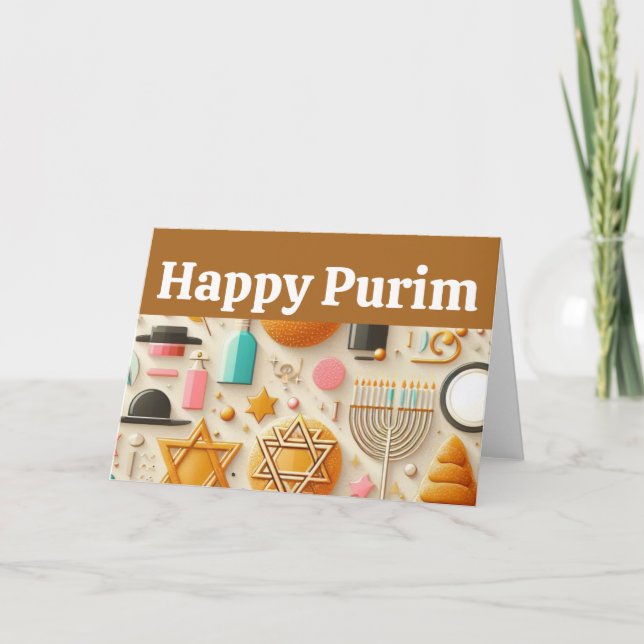 Happy Purim, Star Of David, Menorah, Kosher, Art  Card (Front)