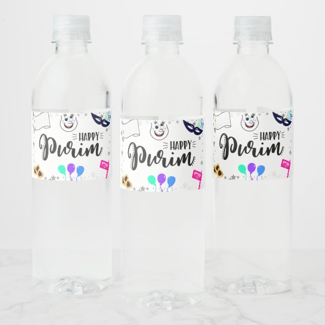Happy Purim Water Bottle Label (Bottles)