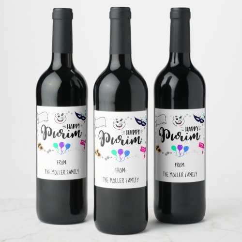 Happy Purim Wine Label