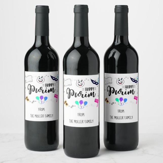 Happy Purim Wine Label (Bottles)