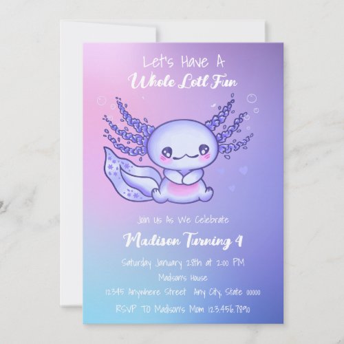 Happy Purple Axolotl Birthday  Invitation