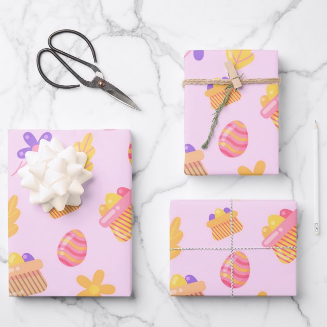 Happy Purple Easter Wrapping Paper Sheets (Front)