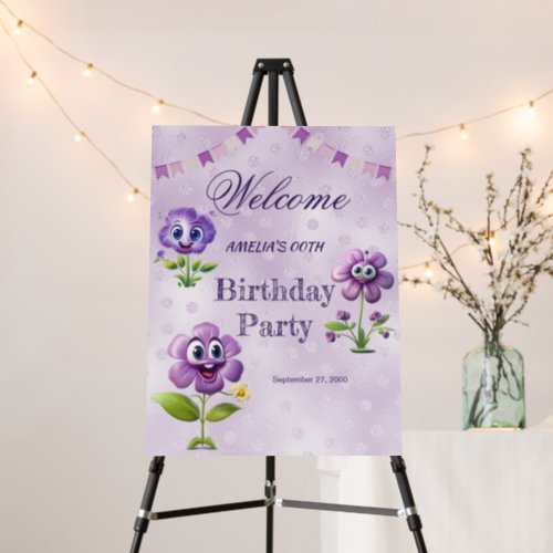 Happy Purple Flowers Birthday Welcome Foam Board