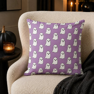 Happy Purple Ghost Pattern Halloween Boo Throw Pillow