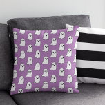 Happy Purple Ghost Pattern Halloween Throw Pillow<br><div class="desc">Boo! Halloween home decor throw pillow design features a pattern of happy black and white flying ghosts against a customizable purple background color.</div>