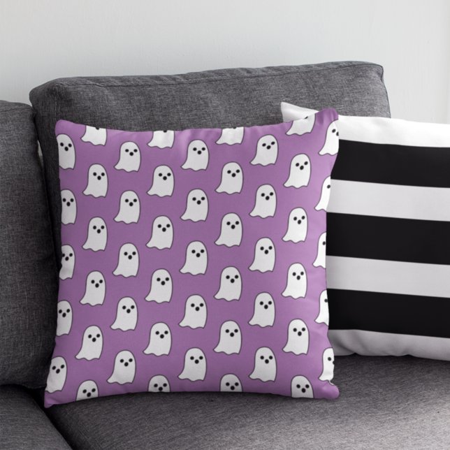 Happy Purple Ghost Pattern Halloween Throw Pillow (Creator Uploaded)