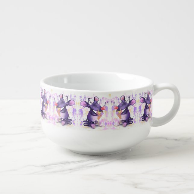Happy Purple Mouse Eat Ice Cream - Funny Painting  Soup Mug (Left)