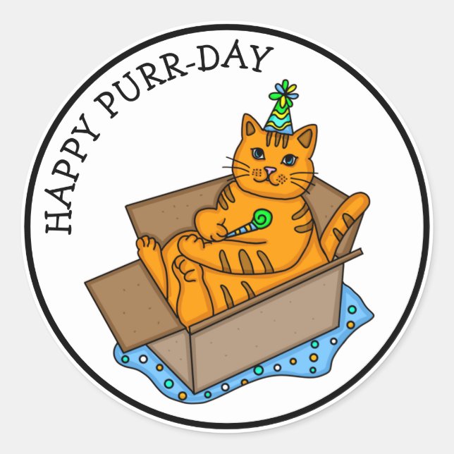 Happy Purr-Day | Cat Pun Birthday Classic Round Sticker (Front)