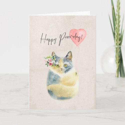 happy purr day cute cat birthday card