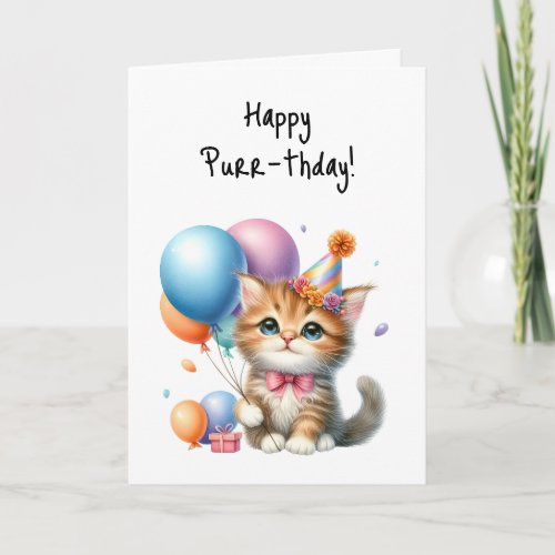 Happy Purr_thday Birthday Kitten Balloons  Card