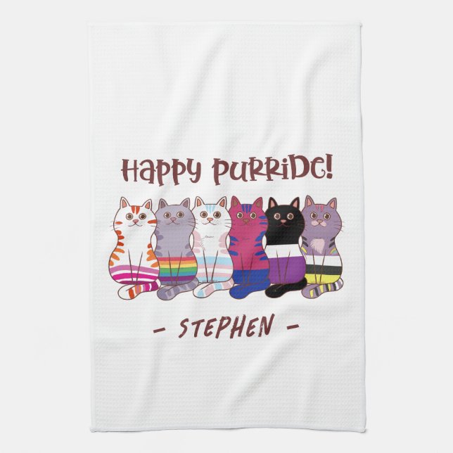 Happy Purride – LGBTQ Pride Cats Kitchen Towel (Vertical)