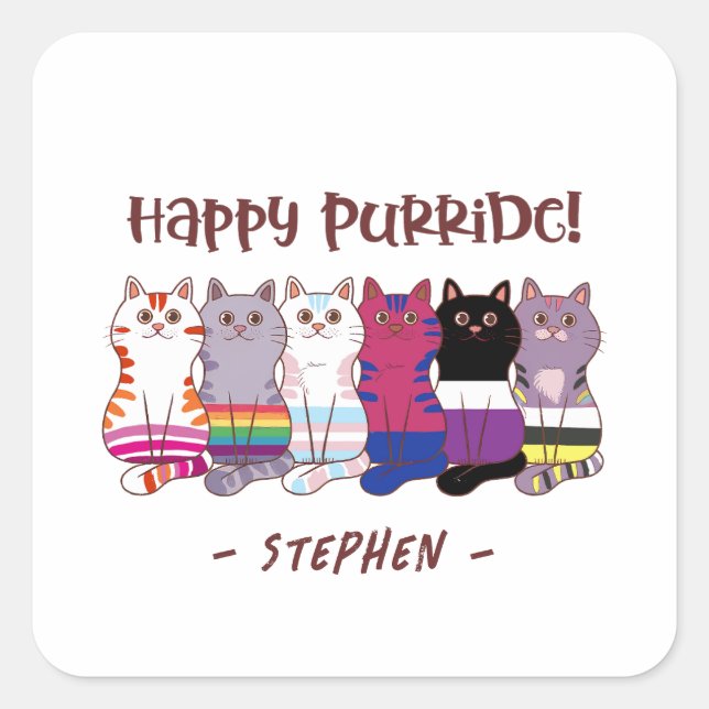 Happy Purride – LGBTQ Pride Cats Square Sticker (Front)