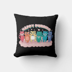 Happy Purride Rainbow LGBTQ Cats Throw Pillow