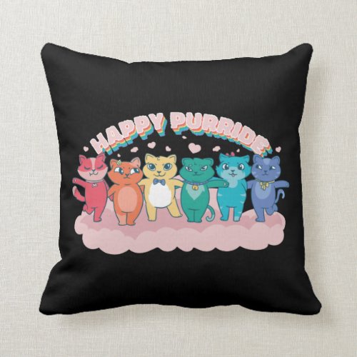 Happy Purride Rainbow LGBTQ Cats Throw Pillow